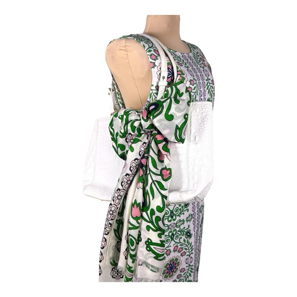 Tory Burch XL Hicks Garden Party Linen Shift Dress Matching Scarf Wrap Set Mod